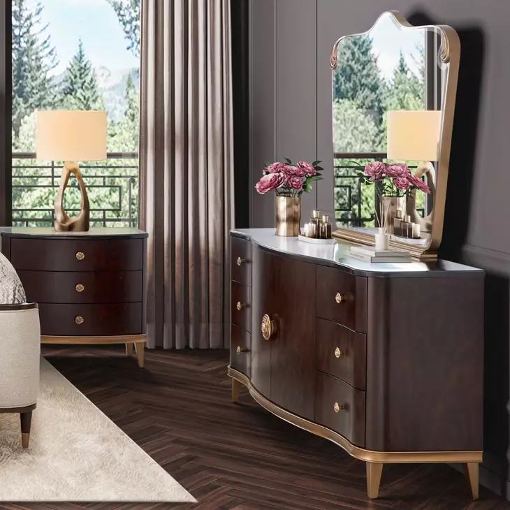 Camellia Field Warm Pecan Dresser with Mirror