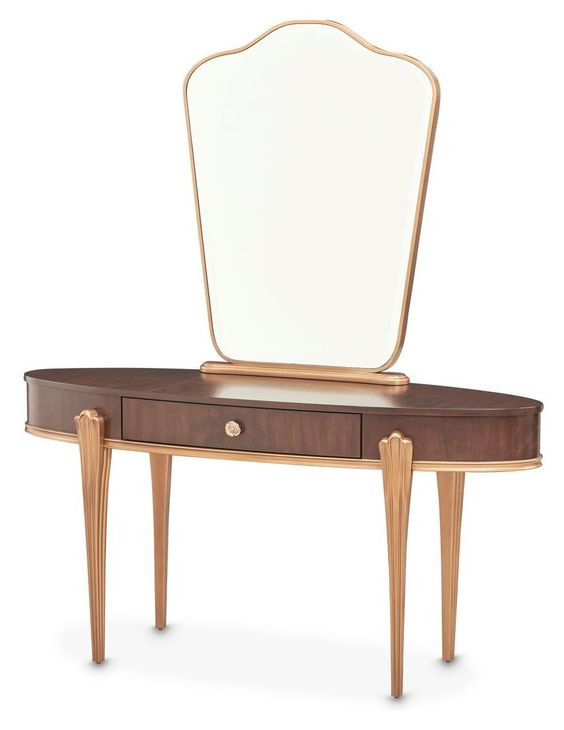Camellia Field Warm Pecan 1 Drawer Vanity Table with Mirror
