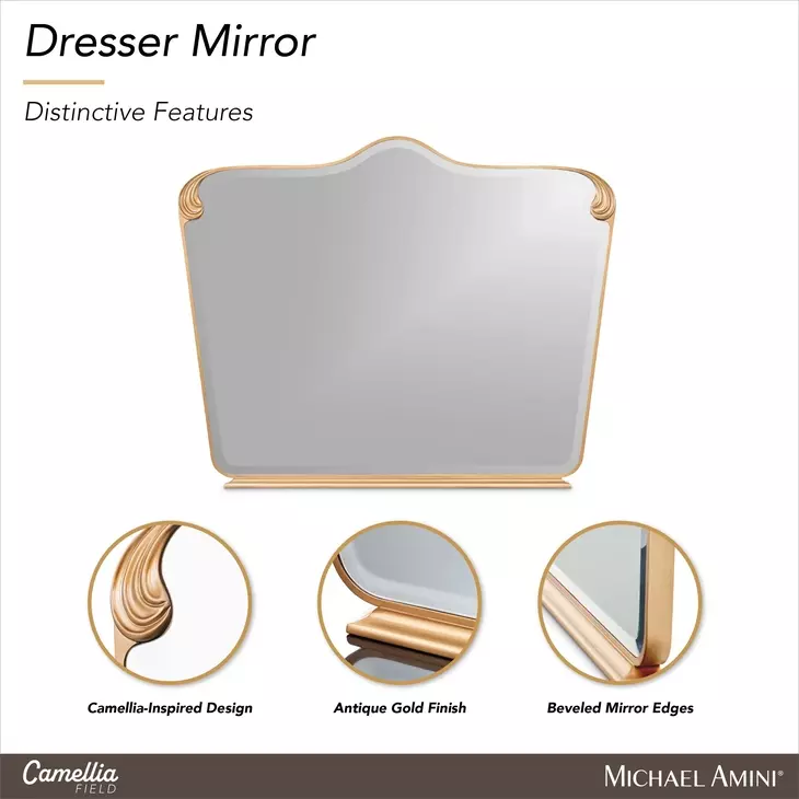 Camellia Field Warm Pecan Arch Dresser Mirror