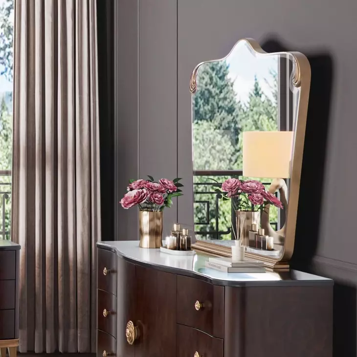 Camellia Field Warm Pecan Arch Dresser Mirror