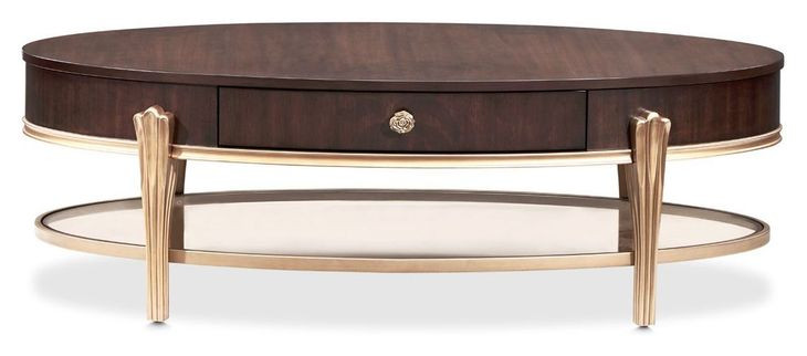 Camellia Field Warm Pecan Oval Cocktail Table