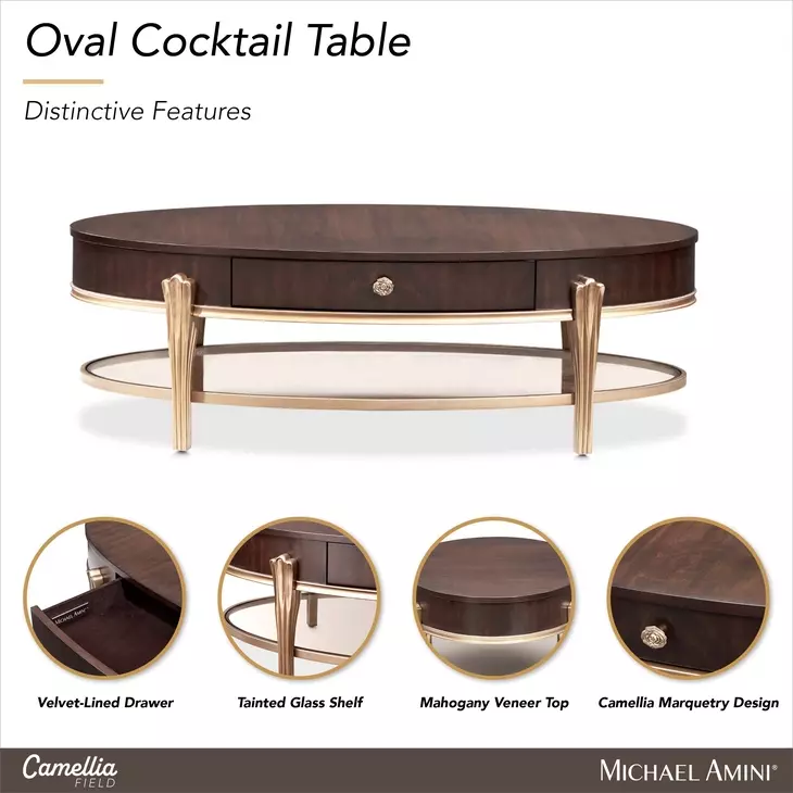 Camellia Field Warm Pecan Oval Cocktail Table