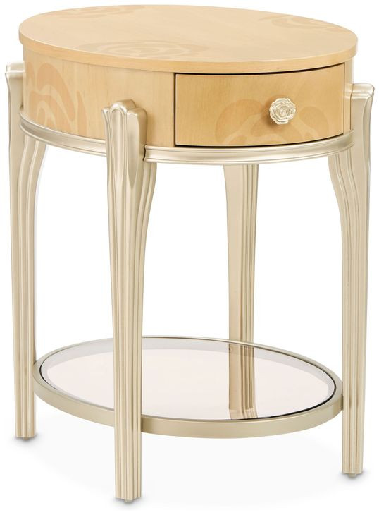 Camellia Field Caramel Oval End Table with Drawer