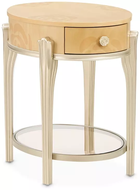 Camellia Field Caramel Oval End Table with Drawer