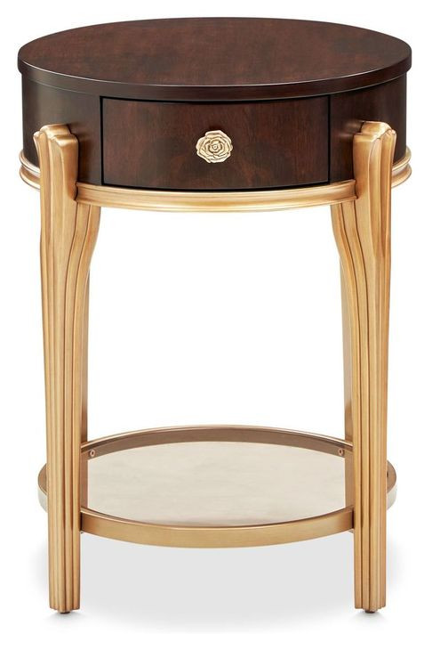 Camellia Field Warm Pecan Oval End Table with 1 Storage Drawer