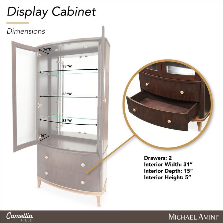 Camellia Field Warm Pecan 2 Door Display Cabinet
