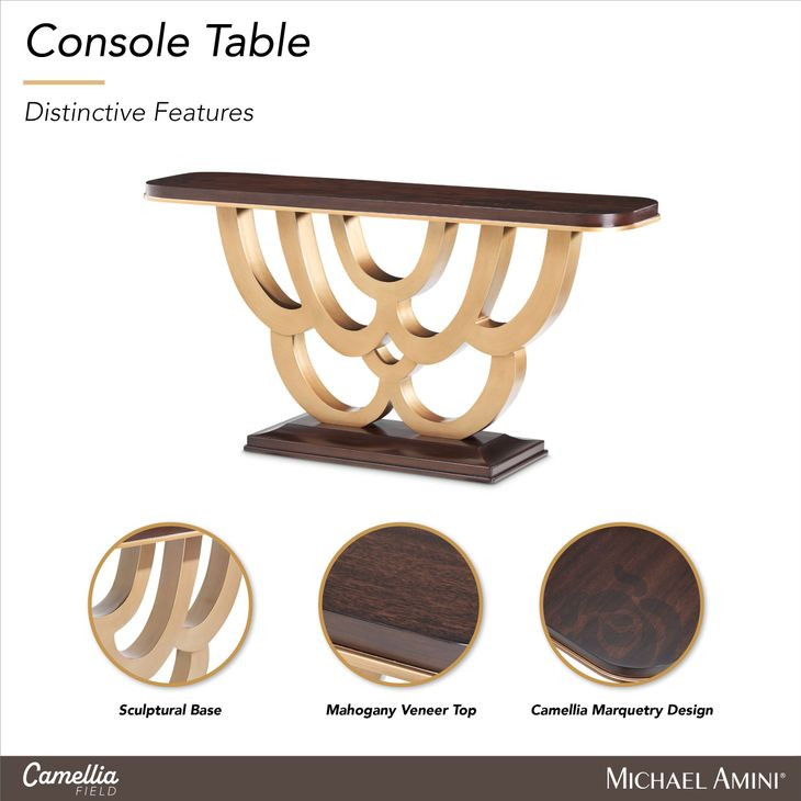 Camellia Field Warm Pecan Rectangular Console Table