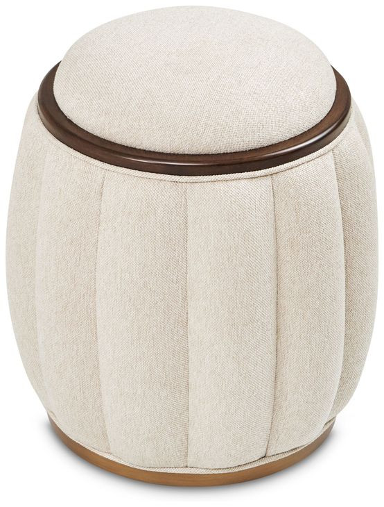 Camellia Field Linen and Warm Pecan 19" Round Bench