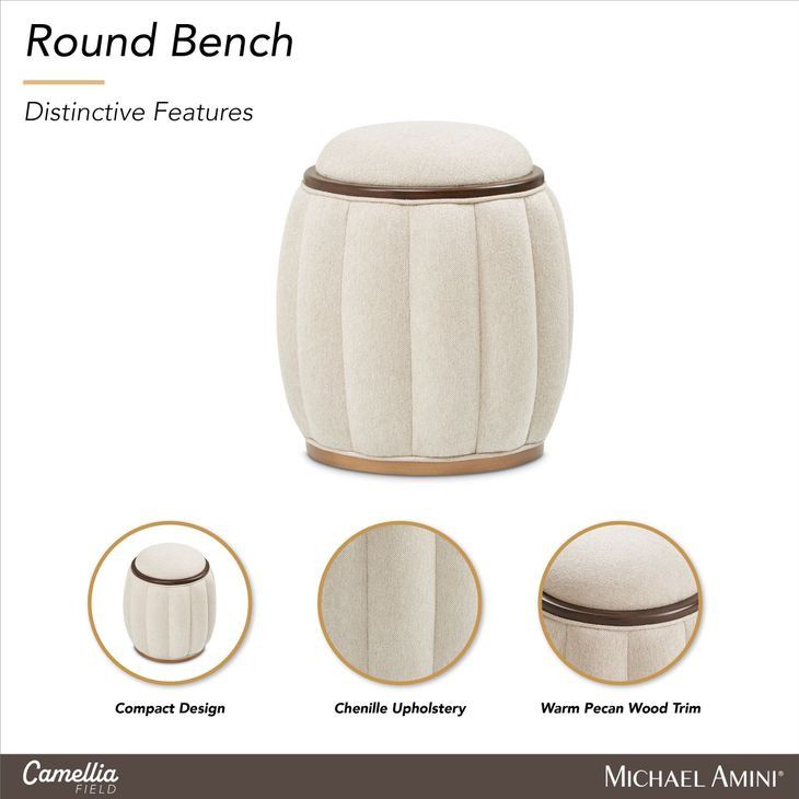 Camellia Field Linen and Warm Pecan 19" Round Bench