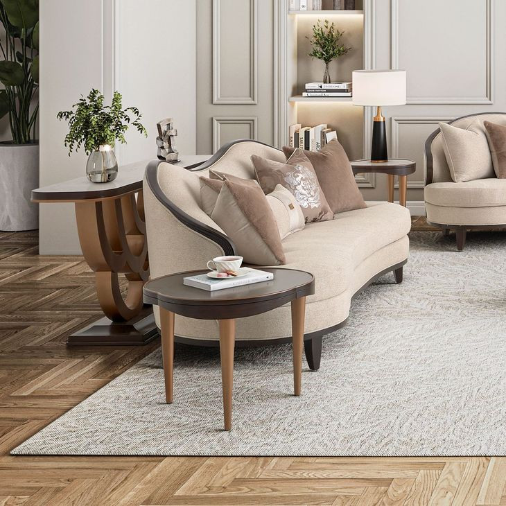 Camellia Field Linen and Warm Pecan Chenille 94" Sofa