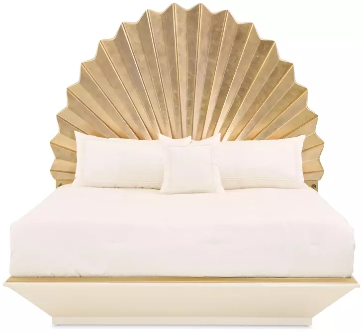 Fantosini Creamy Pearl and Gold Leaf Fan Platform Bedroom Set