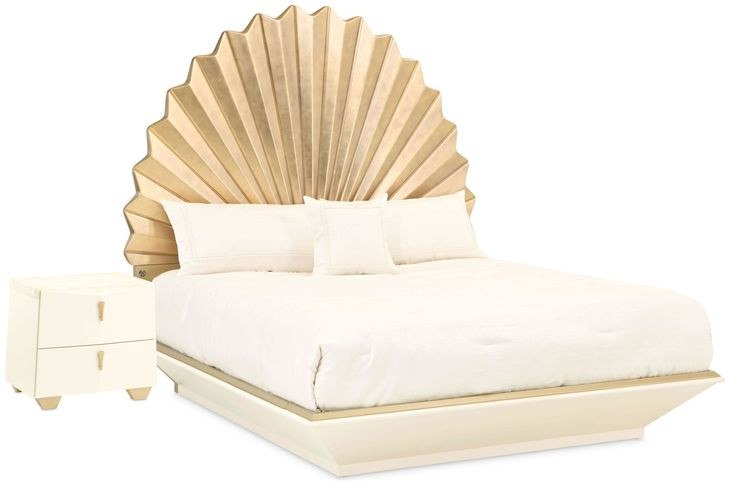 Fontessa Creamy Pearl and Gold Leaf Fan Platform Bedroom Set