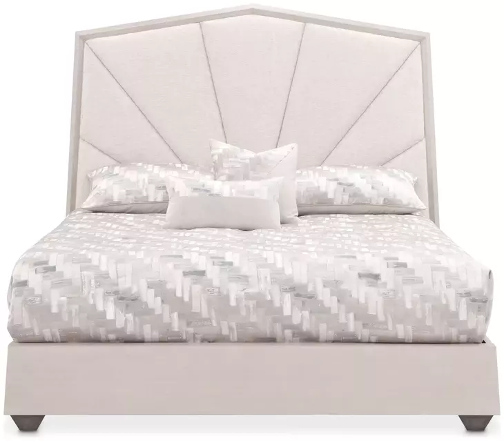 Fantosini Silver Mist and Cappuccino King Upholstered Panel Bed with USB Charging