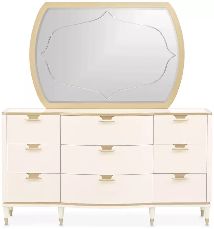 La Terrazza Creamy Pearl 9 Drawer Dresser with Mirror