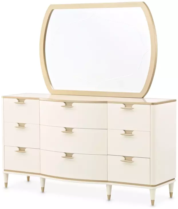 La Terrazza Creamy Pearl 9 Drawer Dresser with Mirror