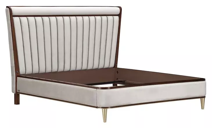Houston Porcini and Walnut Eastern King Upholstered Panel Bed with USB Charging