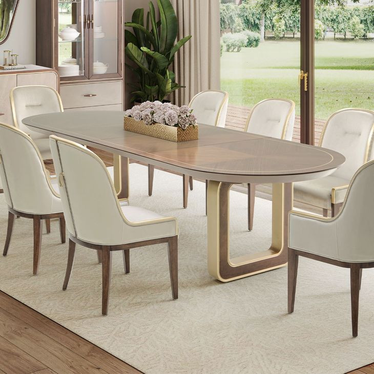 Houston Walnut 128" Extendable Oval Dining Table with Storage
