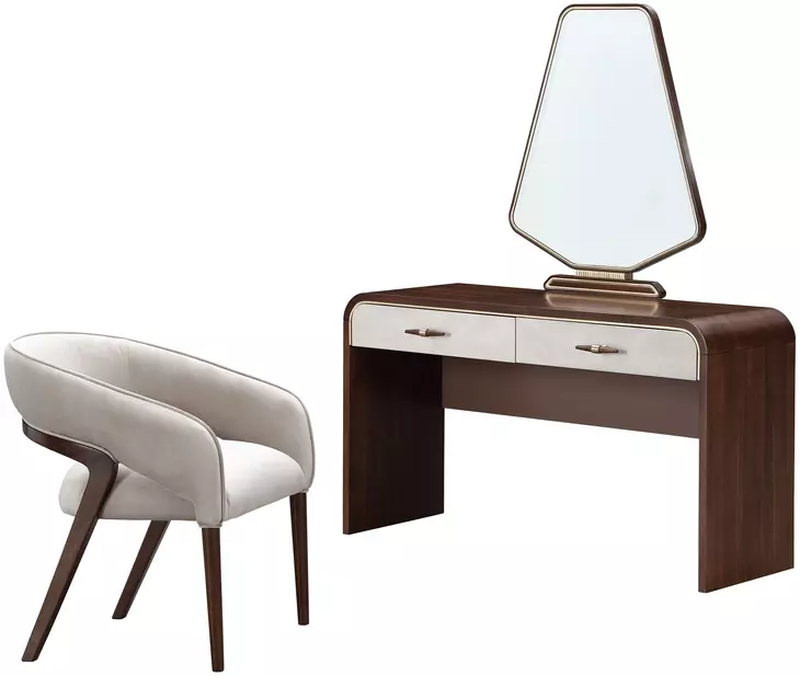 Houston Walnut 2 Drawer Vanity Table with Mirror and Chair
