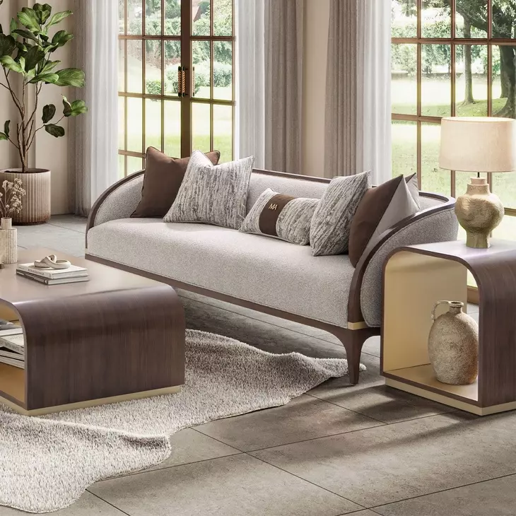 Houston Pebble and Walnut 92" Sofa