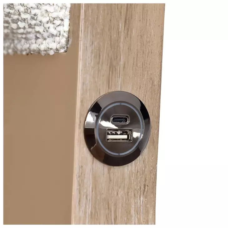 West Kensington Buff and Sea Salt Caramel Queen Upholstered Platform Bed with USB Charging
