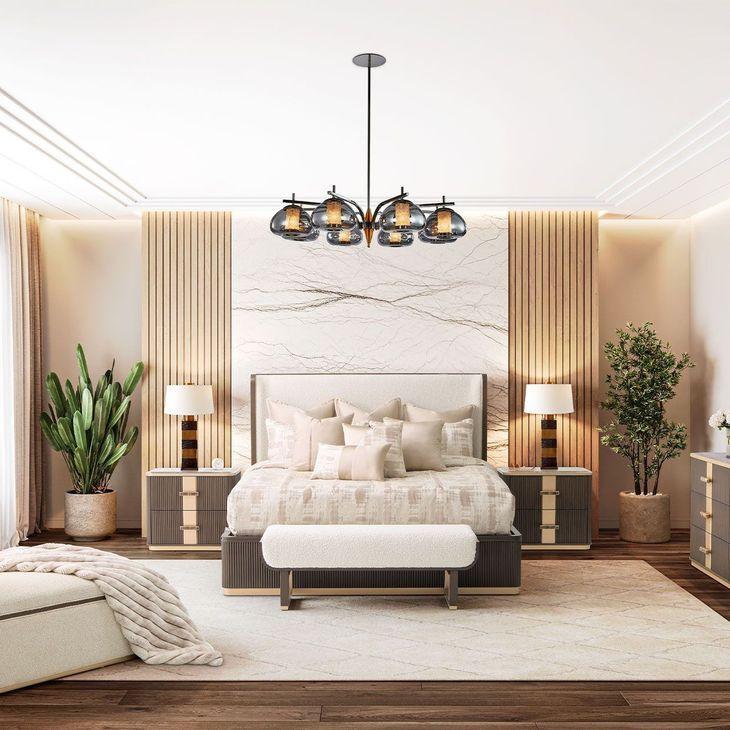 West Kensington Buff and Medium Espresso Upholstered Platform Bedroom Set