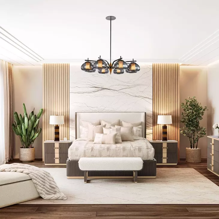 West Kensington Buff and Medium Espresso Upholstered Platform Bedroom Set