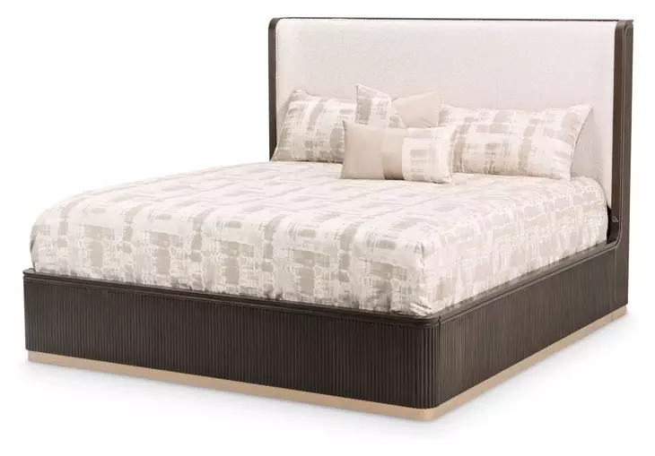 West Kensington Buff and Medium Espresso King Upholstered Platform Bed with USB Charging