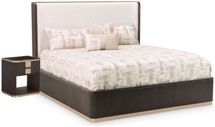 Westminster Row Buff and Medium Espresso Upholstered Platform Bedroom Set