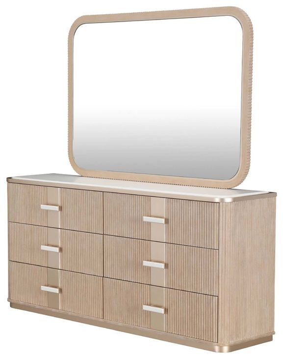 Westminster Row Sea Salt Caramel 6 Drawer Dresser with Mirror and LED