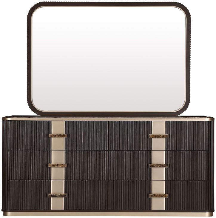 Westminster Row Medium Espresso 6 Drawer Dresser with Mirror and LED