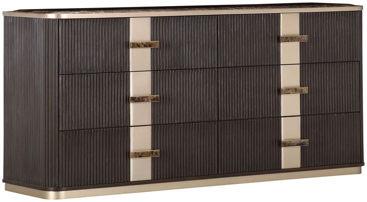 Westminster Row Medium Espresso 6 Drawer Dresser with LED