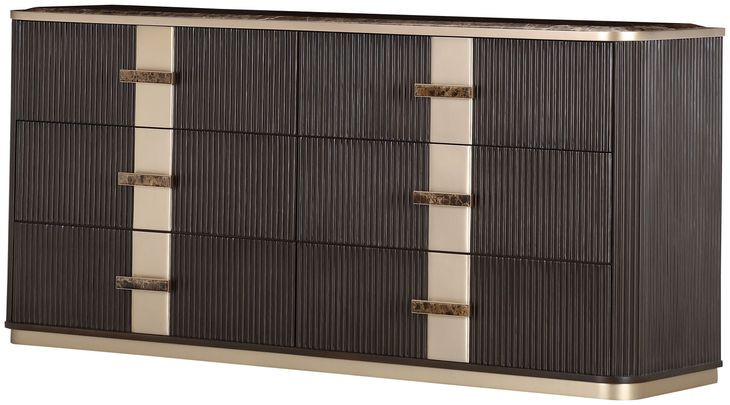 Westminster Row Medium Espresso 6 Drawer Dresser with LED