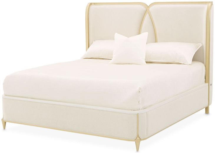 Scotts Square Cornsilk Queen Upholstered Panel Bed with USB Charging
