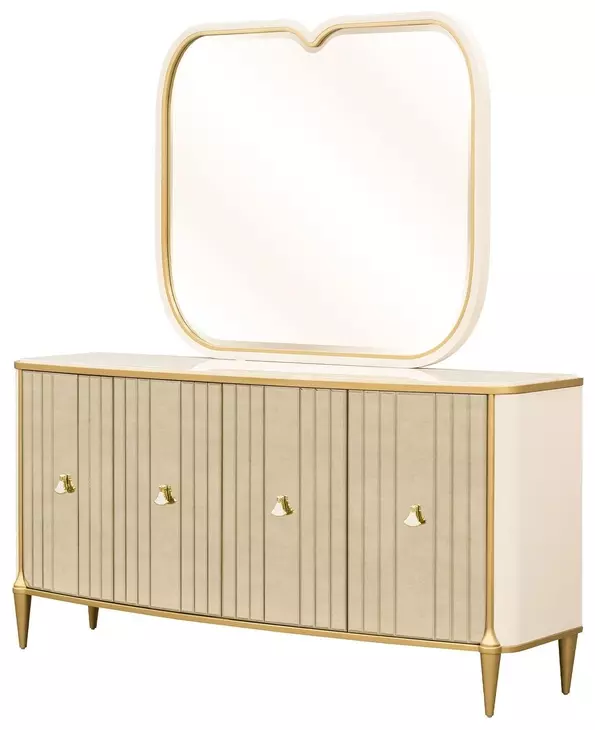 Scotts Square Light Champagne 4 Door Sideboard with Wall Mirror
