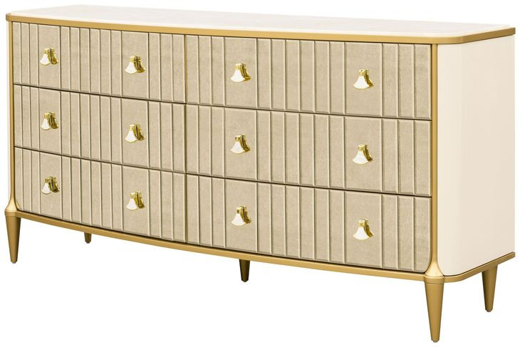 Scotts Square Light Champagne 6 Drawer Dresser with LED