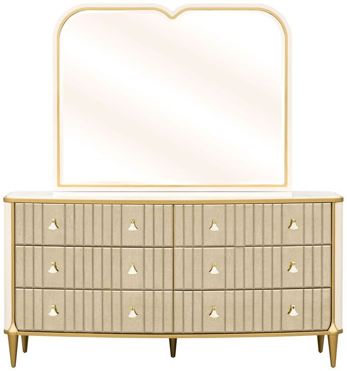 Scotts Square Light Champagne 6 Drawer Dresser with Mirror and LED