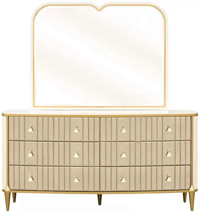 Scotts Square Light Champagne 6 Drawer Dresser with Mirror and LED