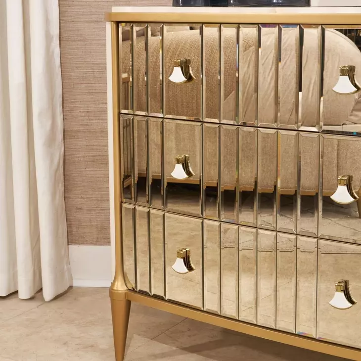 gold mirror for dresser Scotts Square Light Champagne 6 Drawer with and LED Wood dresser