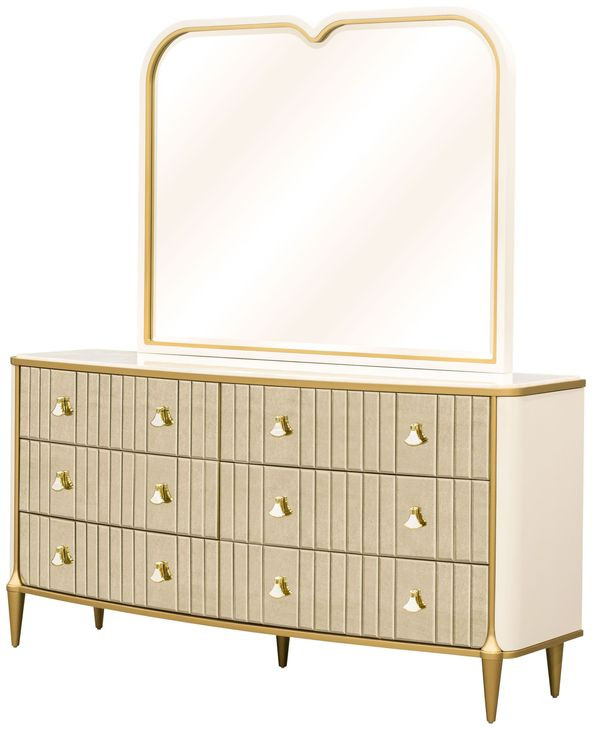 Scotts Square Light Champagne 6 Drawer Dresser with Mirror and LED