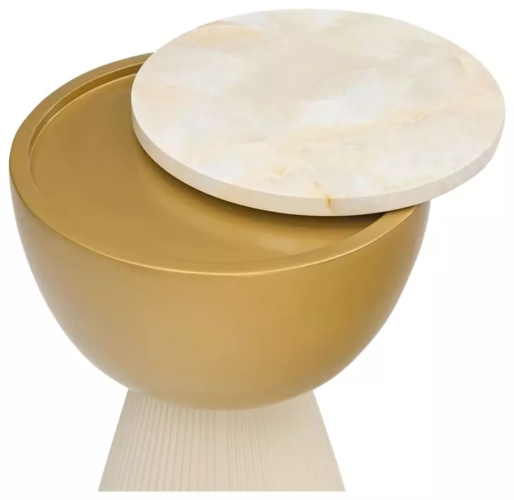 Scotts Square Light Champagne and Gold Round Stone Top Chairside Table