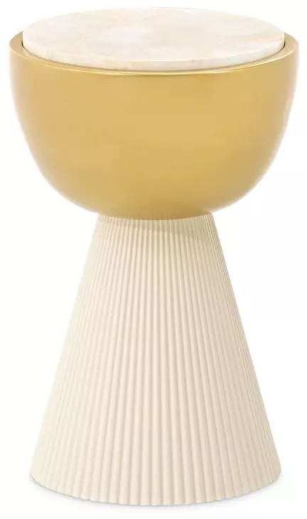 Scotts Square Light Champagne and Gold Round Stone Top Chairside Table
