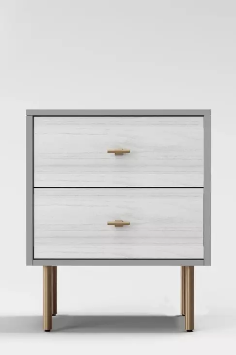 Saige Weathered White and Gray 2 Drawer Nightstand