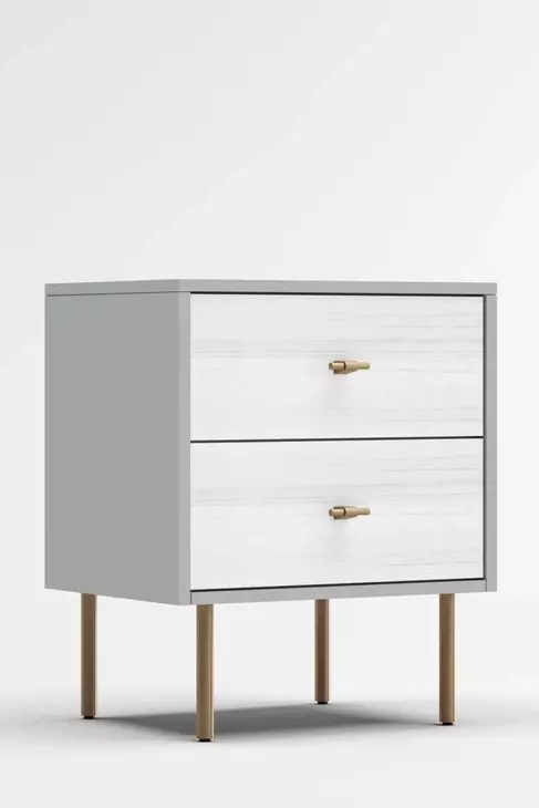 Saige Weathered White and Gray 2 Drawer Nightstand