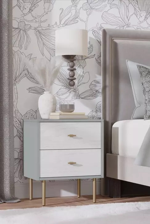 Saige Weathered White and Gray 2 Drawer Nightstand