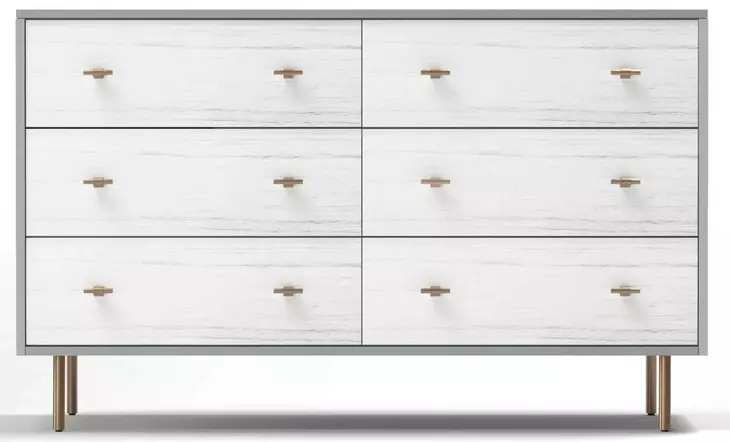 Saige Weathered White and Gray 6 Drawer Dresser