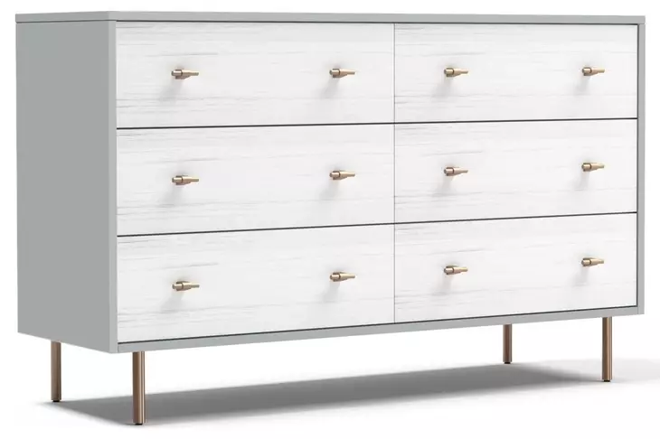Saige Weathered White and Gray 6 Drawer Dresser