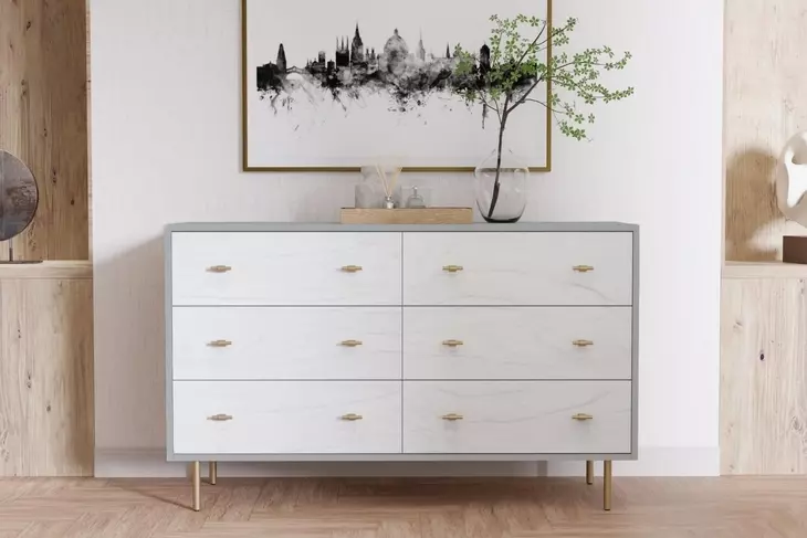 Saige Weathered White and Gray 6 Drawer Dresser