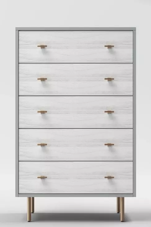 Saige Weathered White and Gray 5 Drawer Chest