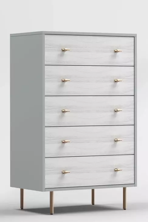 Saige Weathered White and Gray 5 Drawer Chest