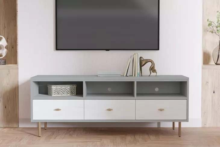 Saige Weathered White and Gray 64" TV Stand
